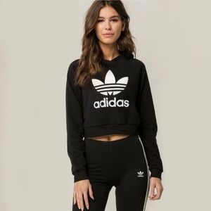 Trefoil Black Cropped Hoodie from Adidas